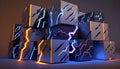 boxes art background abstract blue white neon colors cont created with generative AI