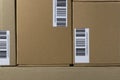 Boxes with barcodes on it.Closeup of parcels ready for delivery