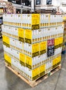 Boxes of Bottles of made in mexico Topo Chico brand carbonated mineral water for sale