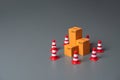 Boxes bounded by traffic cones. Cargo seizure and export restrictions. Royalty Free Stock Photo