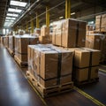 Boxes and cardboard in storage warehouses for export and import expeditions