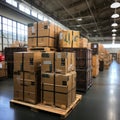 Boxes and cardboard in storage warehouses for export and import expeditions