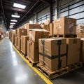 Boxes and cardboard in storage warehouses for export and import expeditions