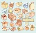 Boxes collection, doodles set. vector illustration Royalty Free Stock Photo