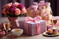 Boxes containing thoughtful presents, accompanied by the beauty of flowers and the warm glow of candles