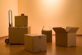 Cardboard boxes in an empty room