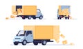 Boxes fall from truck. Lorry cardboard parcels loss. Freight insurance. Cargo automobile shipping. Delivery logistic Royalty Free Stock Photo