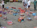 Boxes of fireworks being laid out on bequia.