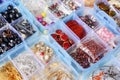 Colorful beads in boxes Royalty Free Stock Photo