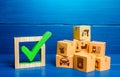 Boxes and green check mark. Free Trade Area and Economic Preferences Agreement. Verification of imported goods products. Quality
