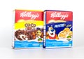 boxes of Kellogg`s breakfast cereal isolated Royalty Free Stock Photo