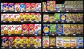 Boxes of nutrition breakfast cereal with various brands Royalty Free Stock Photo