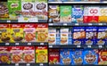 Boxes of nutrition breakfast cereal with various brands Royalty Free Stock Photo