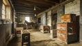 boxes in the old horse stable on the farm stable, barn, horse, indoors. Generative Ai Royalty Free Stock Photo