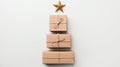 Boxes one above another in the shape of a Christmas tree. Holiday, gift mailing Royalty Free Stock Photo