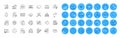 Boxes pallet, Photo location and Warning line icons pack. For web app. Color icon buttons. Vector