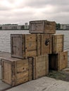 Boxes ready for shipment in Amsterdam harbor