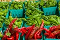 Boxes of red and green hot peppers Royalty Free Stock Photo