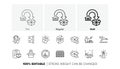 Boxes shelf, Delivery warning and Eco bike line icons. For web app, printing. Line icons. Vector