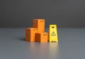 Boxes and warning sign. Restrictions on trade, import and export of goods. Royalty Free Stock Photo