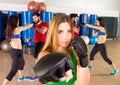 Boxing aerobox woman portrait in fitness gym