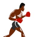 Boxing, african american fighter, isolated vector flat design cartoon illustration