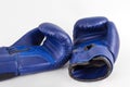 Boxing blue gloves on a white background. Fitness still life on a white background.