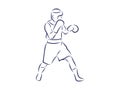 Boxing champ standing and ready to fight . Man boxer. Fighter silhouette hand drawn vector sketch