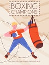 Boxing champions poster design. Man training for championship, competition vector cartoon card template