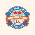 Boxing club badge, logo, patch design. Vector. For Boxing sport club emblem, sign, patch, shirt, template. Vintage retro Royalty Free Stock Photo