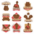 Boxing club or boxer school championship vector icons labels set