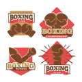 Boxing club or boxer school championship vector icons labels set