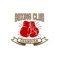 Boxing club. Emblem with boxing hand drawn boxing glove. Design element for logo, label, emblem, sign. Royalty Free Stock Photo