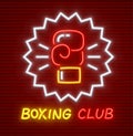 Boxing club glove for boxer neon icon