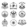 Boxing club set of black vector monochrome emblems Royalty Free Stock Photo