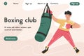 Boxing club website design. Man training for championship, competition vector cartoon landing page template