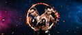 Boxing concept. Sports betting. Design for a bookmaker. Download banner for sports website. Two boxers on a fiery Royalty Free Stock Photo