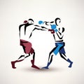 Boxing couple, vector silhouette, stylized sketch