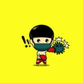 Cute character wearing medical mask punching virus. Boxing player fighting against virus. Illustration vector Royalty Free Stock Photo