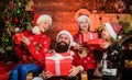 Boxing day. Happy holidays. Spend time with your family. Christmas tradition. Father bearded man and mother with cute Royalty Free Stock Photo