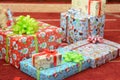 Boxing day. Many colorful Christmas presents Royalty Free Stock Photo