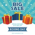 Boxing Day Sale Design with gift boxes, Paper bag, and snowy landscape Royalty Free Stock Photo