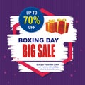 Boxing Day Sale Design with gift boxes, Paper bag, and snowy landscape Royalty Free Stock Photo