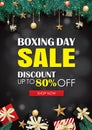 Boxing day sale with gift box advertising poster template. Use for flyer, banner, christmas seasonal offer, discount Royalty Free Stock Photo