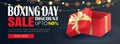 Boxing day sale with red gift box advertising banner template. Use for flyer, poster, christmas seasonal offer, discount Royalty Free Stock Photo