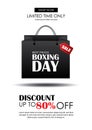 Boxing day sale with shopping bag advertising poster template. Use for flyer, banner, christmas seasonal offer, discount Royalty Free Stock Photo