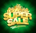 Boxing day super sale banner with golden text, raster version