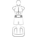 Boxing dummy mannequin, fight sports dummy sketch drawing, contour lines drawn without face