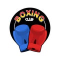 Boxing emblem. Gred and blue loves. logo for sports team and club. Combat badge for athletes Royalty Free Stock Photo
