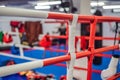 boxing equipment on the ropes of a boxing ring Royalty Free Stock Photo